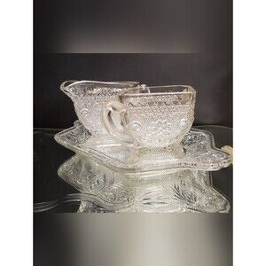 Vintage Indiana Glass Tiara Sandwich Pattern Serving Tray Set